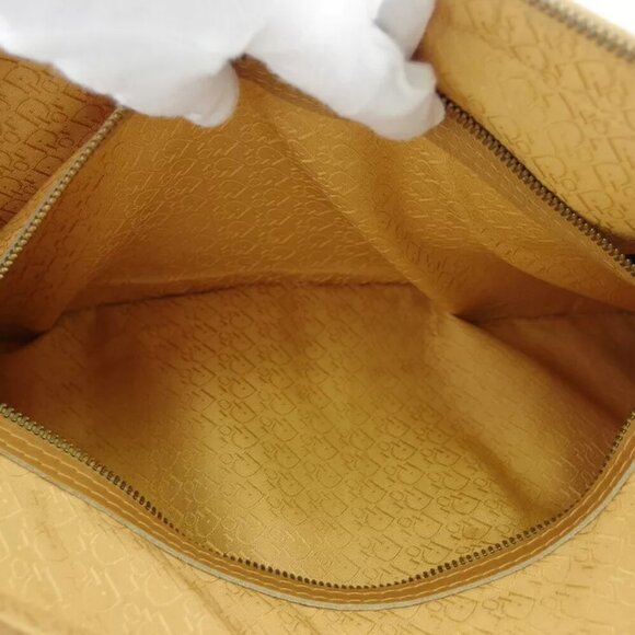 DIOR Boston Bag Logo Beige Leather x Suede Authentic USED - Picture 8 of 9